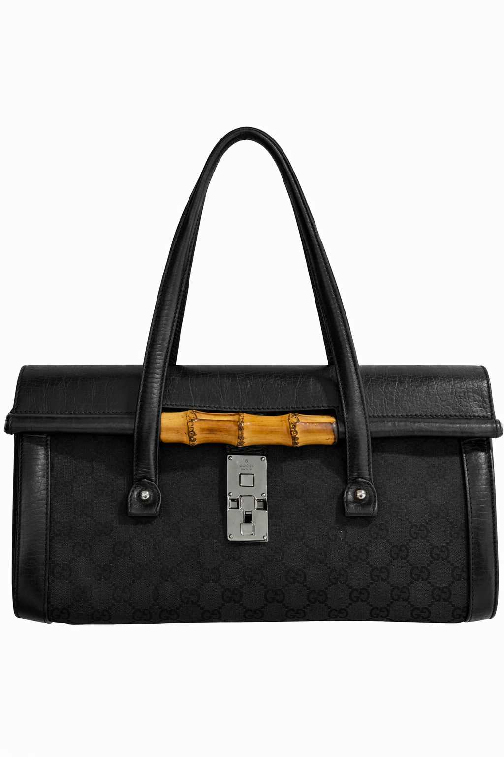 GUCCI BLACK MONOGRAM BAMBOO BULLET SHOULDER BAG