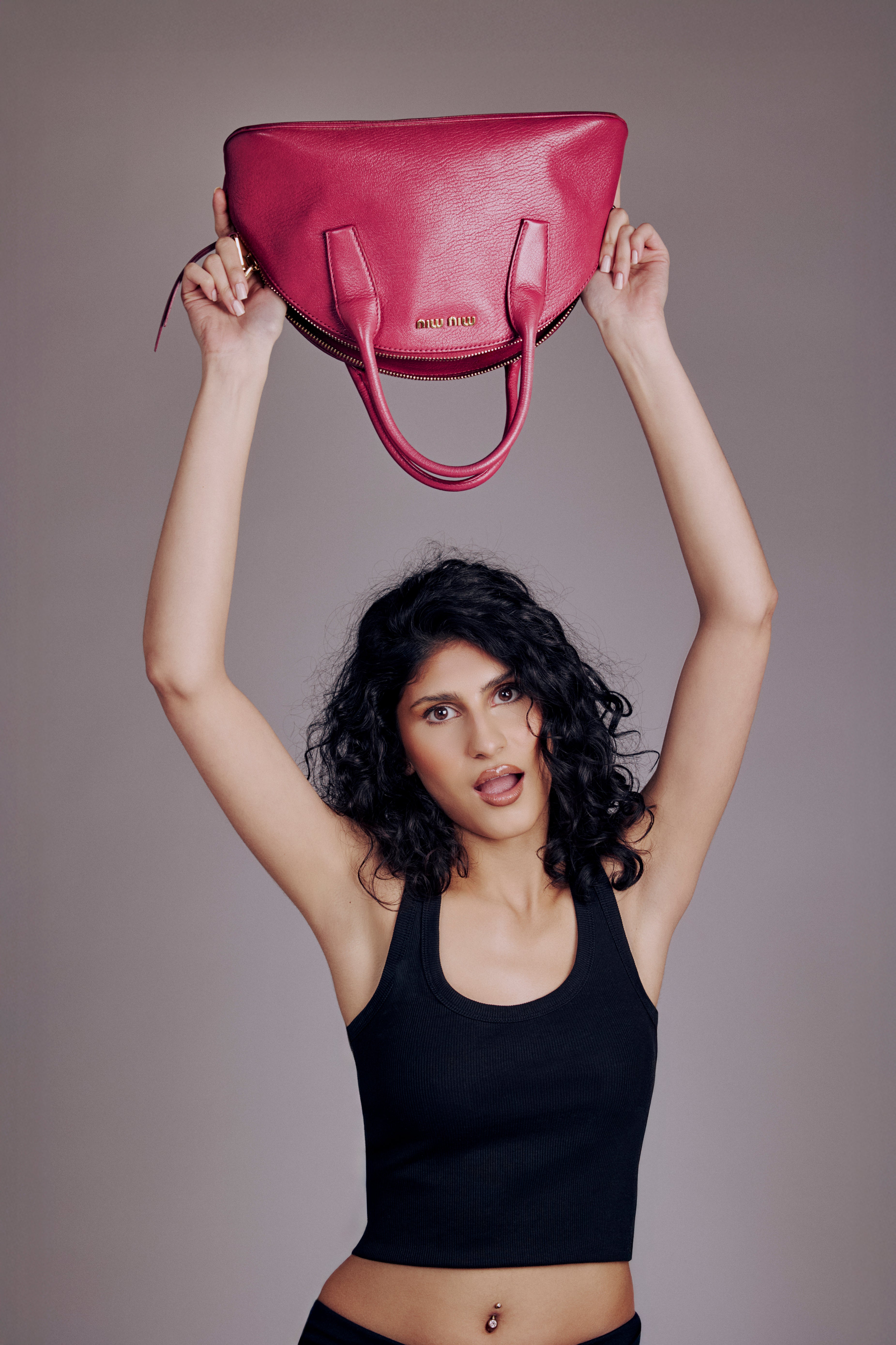 MIU MIU PINK LEATHER BOWLING BAG