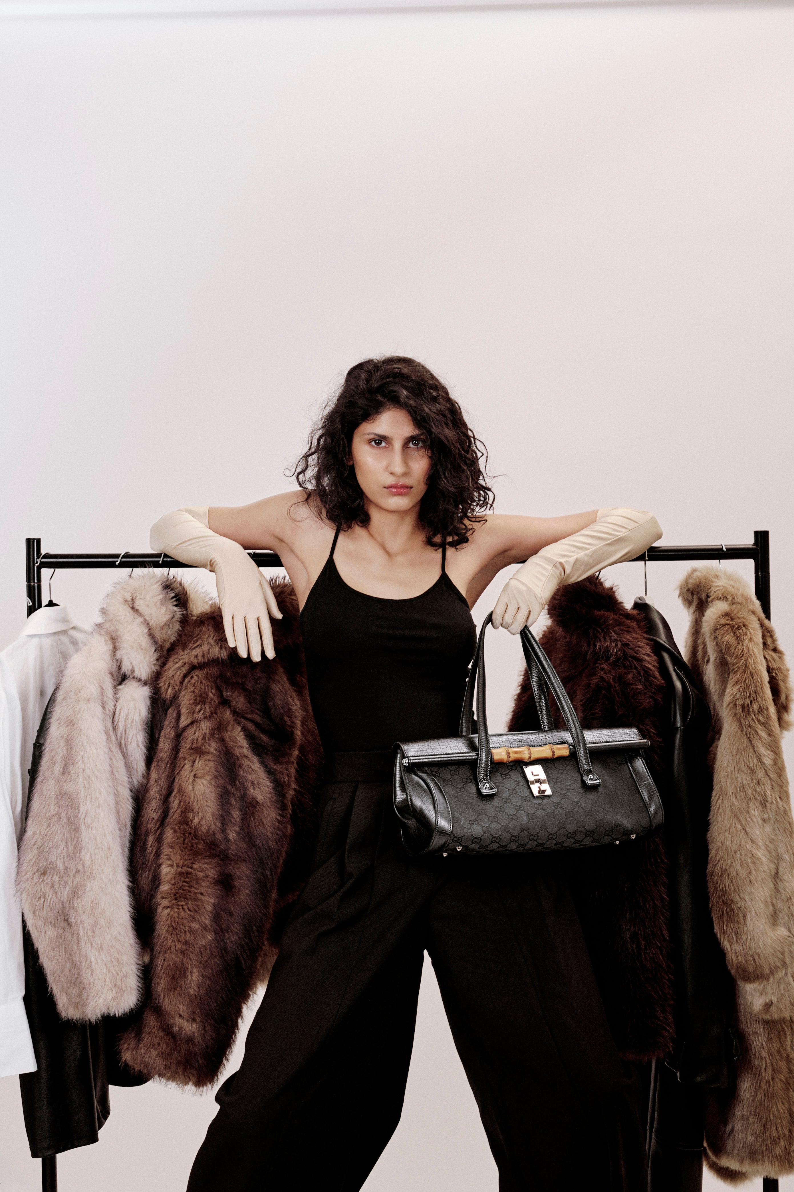 GUCCI BLACK MONOGRAM BAMBOO BULLET SHOULDER BAG