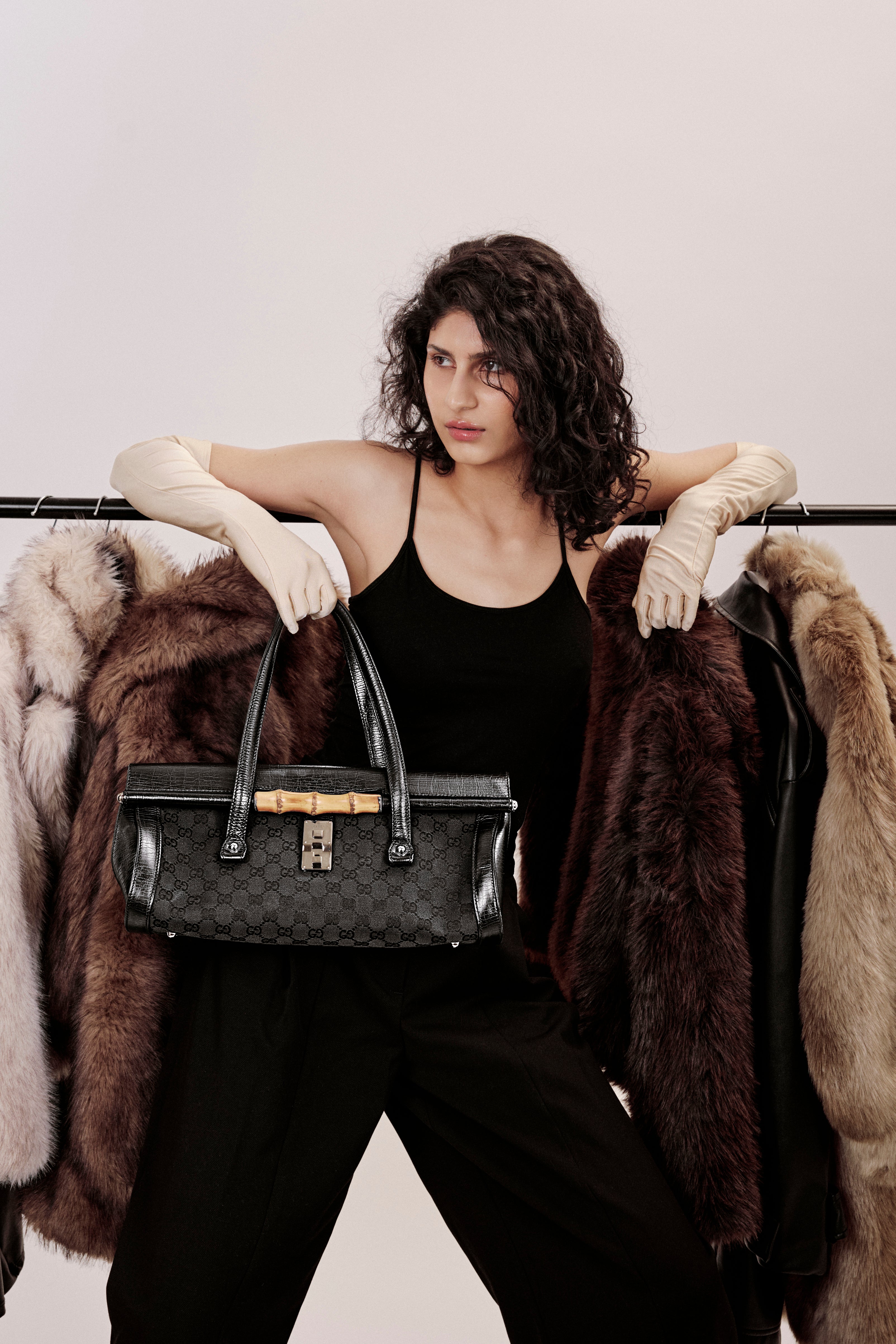 GUCCI BLACK MONOGRAM BAMBOO BULLET SHOULDER BAG