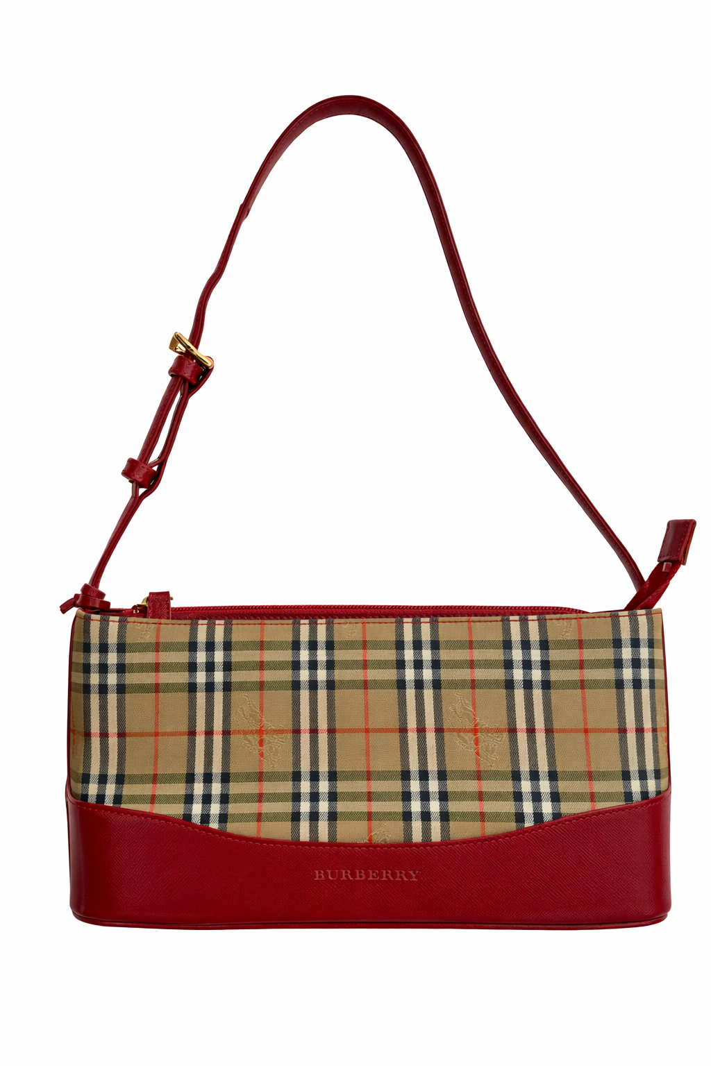 BURBERRY RED LEATHER TRIM BEIGE CANVAS SHOULDER BAG